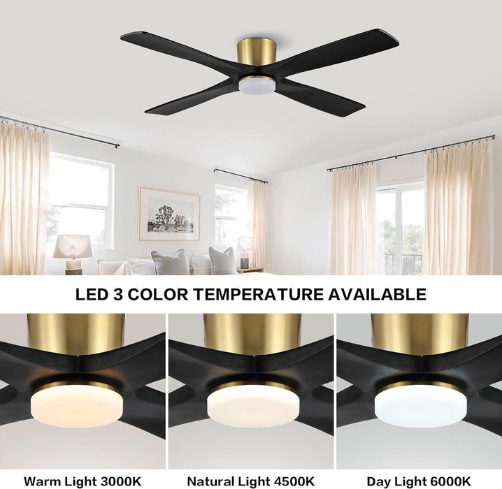 54 in. Flush Mount Ceiling Fans without Lights, 4 Reversible Carved Wood Blade Ceiling Fans, Quiet Hugger Ceiling Fan NO Light-29-ErisView