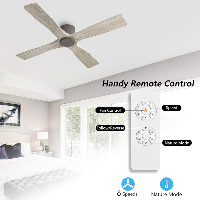 54 in. Flush Mount Ceiling Fans without Lights, 4 Reversible Carved Wood Blade Ceiling Fans, Quiet Hugger Ceiling Fan NO Light-2-ErisView