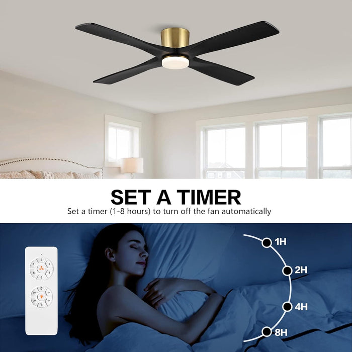 54 in. Flush Mount Ceiling Fans without Lights, 4 Reversible Carved Wood Blade Ceiling Fans, Quiet Hugger Ceiling Fan NO Light-31-ErisView