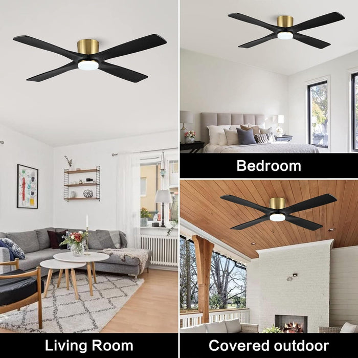 54 in. Flush Mount Ceiling Fans without Lights, 4 Reversible Carved Wood Blade Ceiling Fans, Quiet Hugger Ceiling Fan NO Light-32-ErisView