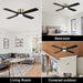 54 in. Flush Mount Ceiling Fans without Lights, 4 Reversible Carved Wood Blade Ceiling Fans, Quiet Hugger Ceiling Fan NO Light-32-ErisView