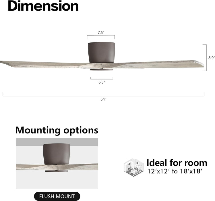 54 in. Flush Mount Ceiling Fans without Lights, 4 Reversible Carved Wood Blade Ceiling Fans, Quiet Hugger Ceiling Fan NO Light-4-ErisView