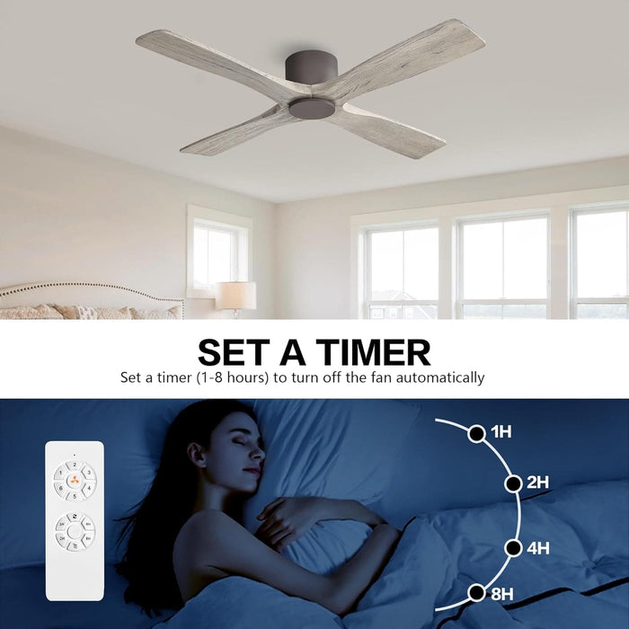 54 in. Flush Mount Ceiling Fans without Lights, 4 Reversible Carved Wood Blade Ceiling Fans, Quiet Hugger Ceiling Fan NO Light-6-ErisView