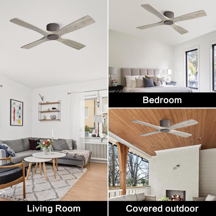 54 in. Flush Mount Ceiling Fans without Lights, 4 Reversible Carved Wood Blade Ceiling Fans, Quiet Hugger Ceiling Fan NO Light-7-ErisView