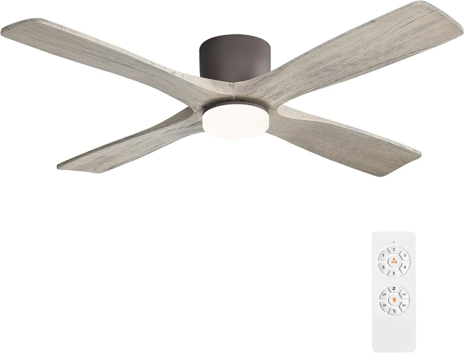 54 in. Flush Mount Ceiling Fans without Lights, 4 Reversible Carved Wood Blade Ceiling Fans, Quiet Hugger Ceiling Fan NO Light-8-ErisView