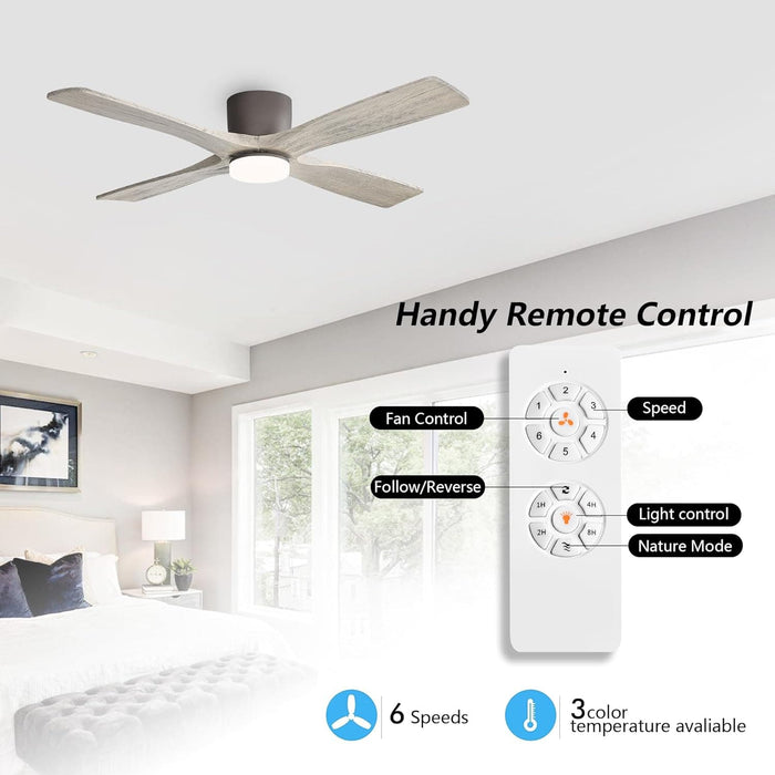 54 in. Flush Mount Ceiling Fans without Lights, 4 Reversible Carved Wood Blade Ceiling Fans, Quiet Hugger Ceiling Fan NO Light-9-ErisView