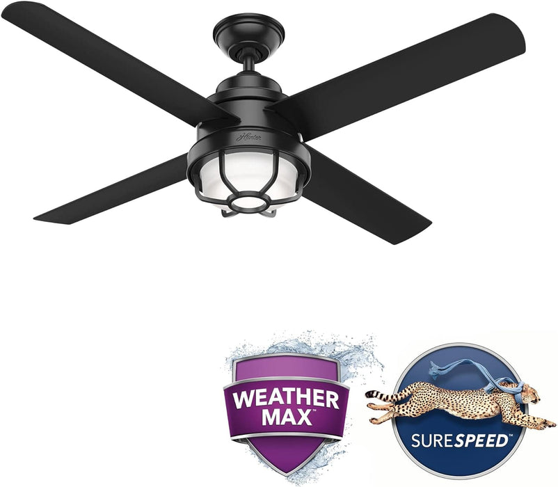 54 in. Matte Black Outdoor Fan, Indoor Outdoor Ceiling Fans with LED Light and Wall Control, Hugger Ceiling Fans-2-ErisView
