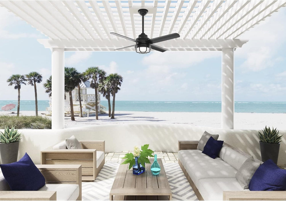54 in. Matte Black Outdoor Fan, Indoor Outdoor Ceiling Fans with LED Light and Wall Control, Hugger Ceiling Fans-5-ErisView