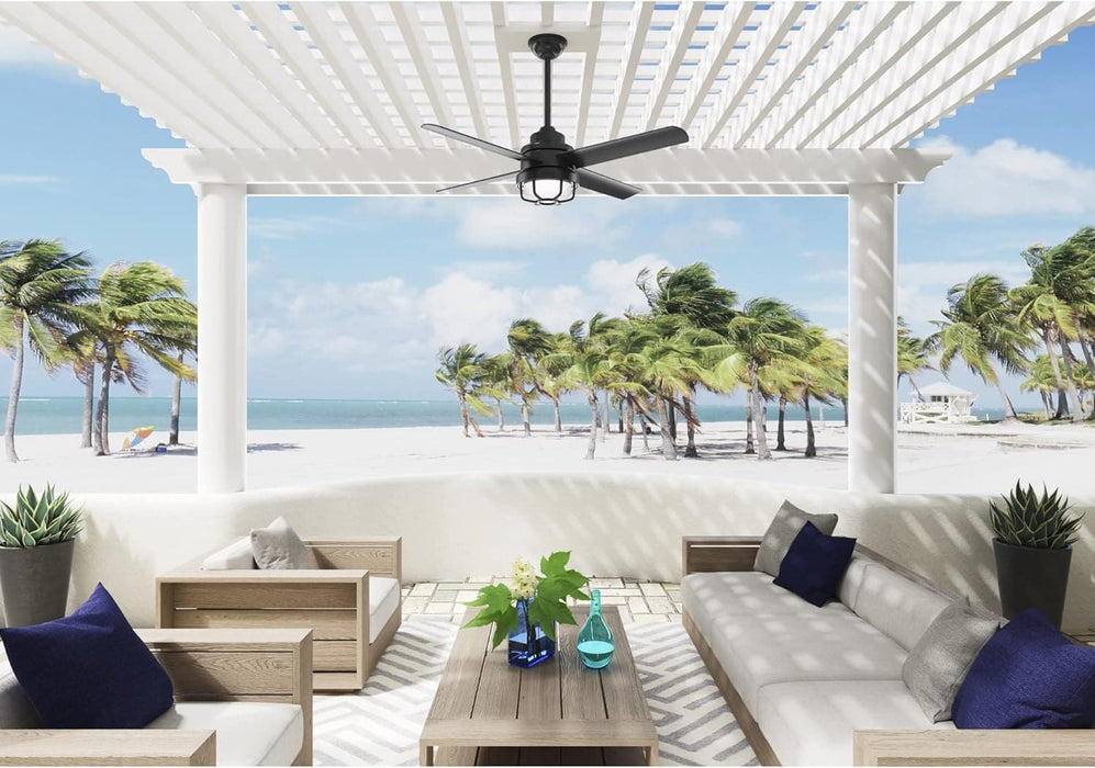 54 in. Matte Black Outdoor Fan, Indoor Outdoor Ceiling Fans with LED Light and Wall Control, Hugger Ceiling Fans-7-ErisView