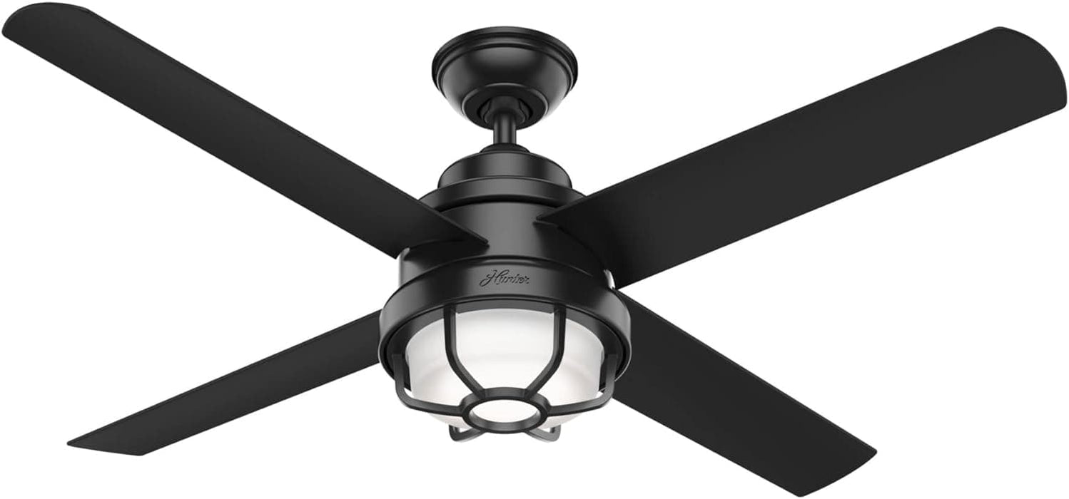 54 in. Matte Black Outdoor Fan, Indoor Outdoor Ceiling Fans with LED Light and Wall Control, Hugger Ceiling Fans-1-ErisView