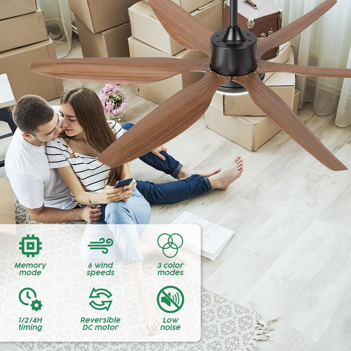 54 in. Modern Ceiling Fan with Light and Remote Control, Big Outdoor Ceiling Fans, LED Fan Light for Bedroom Living Room Kitchen-2-ErisView
