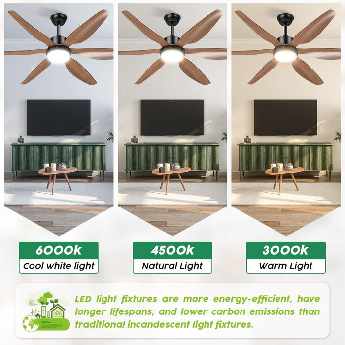 54 in. Modern Ceiling Fan with Light and Remote Control, Big Outdoor Ceiling Fans, LED Fan Light for Bedroom Living Room Kitchen-3-ErisView