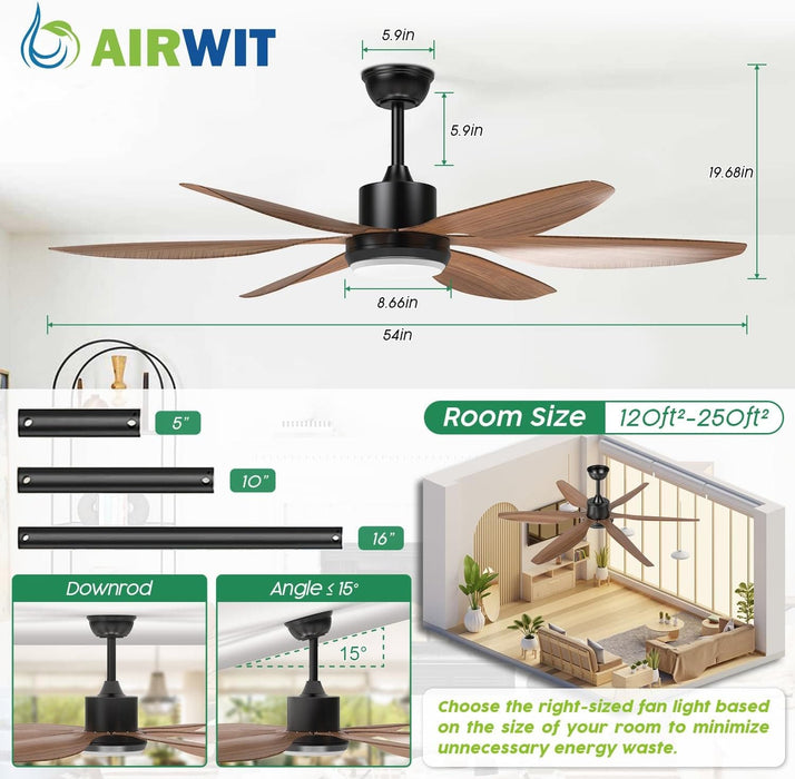 54 in. Modern Ceiling Fan with Light and Remote Control, Big Outdoor Ceiling Fans, LED Fan Light for Bedroom Living Room Kitchen-6-ErisView