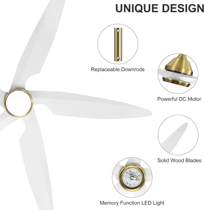 54 in. Modern Ceiling Fan with Light and Remote, Quiet Reversible DC Ceiling Fan with Downrods for Bedroom Living Room Dining Room -15-ErisView