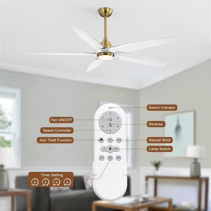 54 in. Modern Ceiling Fan with Light and Remote, Quiet Reversible DC Ceiling Fan with Downrods for Bedroom Living Room Dining Room -16-ErisView