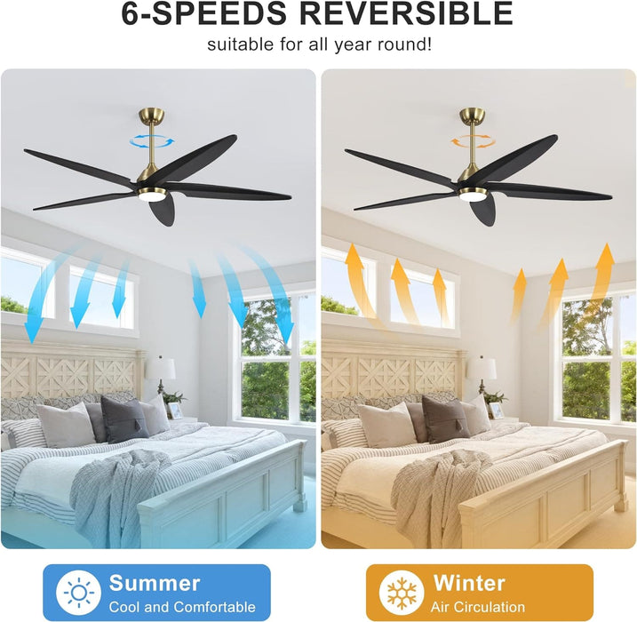 54 in. Modern Ceiling Fan with Light and Remote, Quiet Reversible DC Ceiling Fan with Downrods for Bedroom Living Room Dining Room -20-ErisView