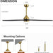 54 in. Modern Ceiling Fan with Light and Remote, Quiet Reversible DC Ceiling Fan with Downrods for Bedroom Living Room Dining Room -23-ErisView