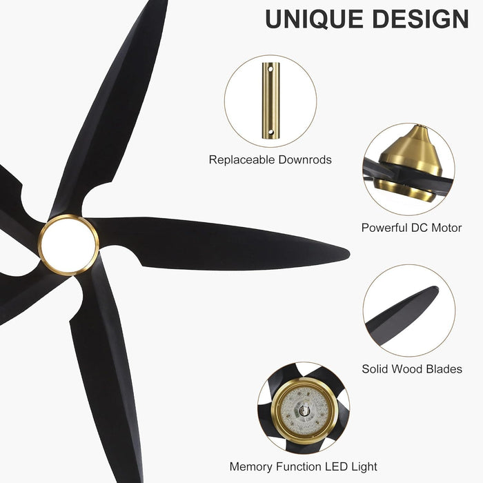 54 in. Modern Ceiling Fan with Light and Remote, Quiet Reversible DC Ceiling Fan with Downrods for Bedroom Living Room Dining Room -24-ErisView