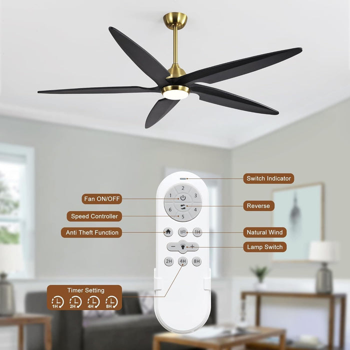 54 in. Modern Ceiling Fan with Light and Remote, Quiet Reversible DC Ceiling Fan with Downrods for Bedroom Living Room Dining Room -25-ErisView