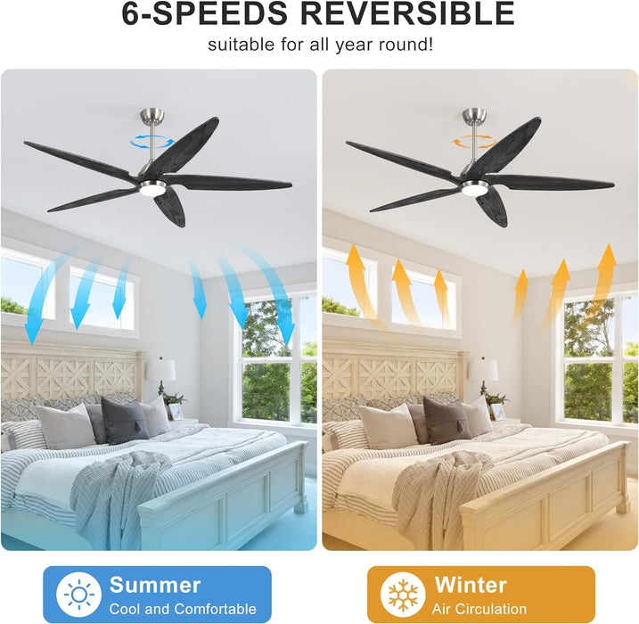 54 in. Modern Ceiling Fan with Light and Remote, Quiet Reversible DC Ceiling Fan with Downrods for Bedroom Living Room Dining Room -29-ErisView