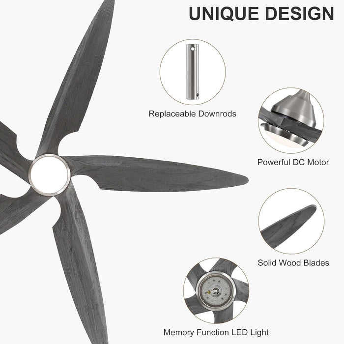 54 in. Modern Ceiling Fan with Light and Remote, Quiet Reversible DC Ceiling Fan with Downrods for Bedroom Living Room Dining Room -33-ErisView
