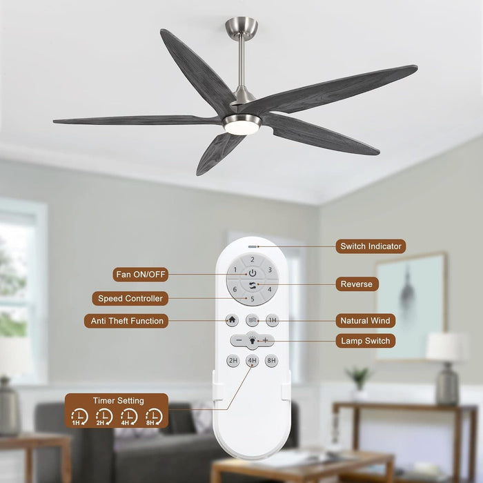 54 in. Modern Ceiling Fan with Light and Remote, Quiet Reversible DC Ceiling Fan with Downrods for Bedroom Living Room Dining Room -34-ErisView