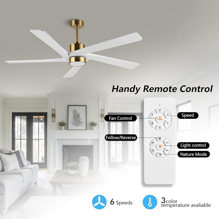 54 in. Modern DC Ceiling Fan with Lights and Remote, 5 Wood Reversible Blade Quietest Fan For Sleeping, Black Brass Ceiling Fan-11-ErisView