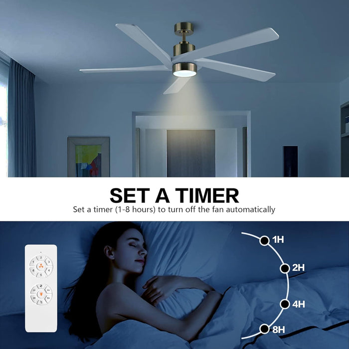 54 in. Modern DC Ceiling Fan with Lights and Remote, 5 Wood Reversible Blade Quietest Fan For Sleeping, Black Brass Ceiling Fan-16-ErisView