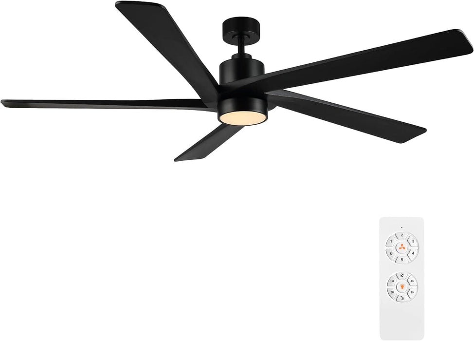 54 in. Modern DC Ceiling Fan with Lights and Remote, 5 Wood Reversible Blade Quietest Fan For Sleeping, Black Brass Ceiling Fan-19-ErisView