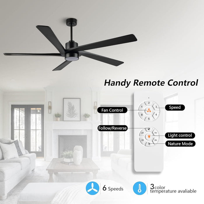 54 in. Modern DC Ceiling Fan with Lights and Remote, 5 Wood Reversible Blade Quietest Fan For Sleeping, Black Brass Ceiling Fan-20-ErisView