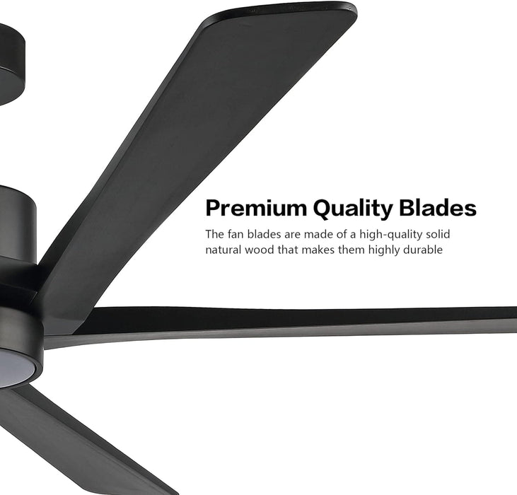 54 in. Modern DC Ceiling Fan with Lights and Remote, 5 Wood Reversible Blade Quietest Fan For Sleeping, Black Brass Ceiling Fan-24-ErisView