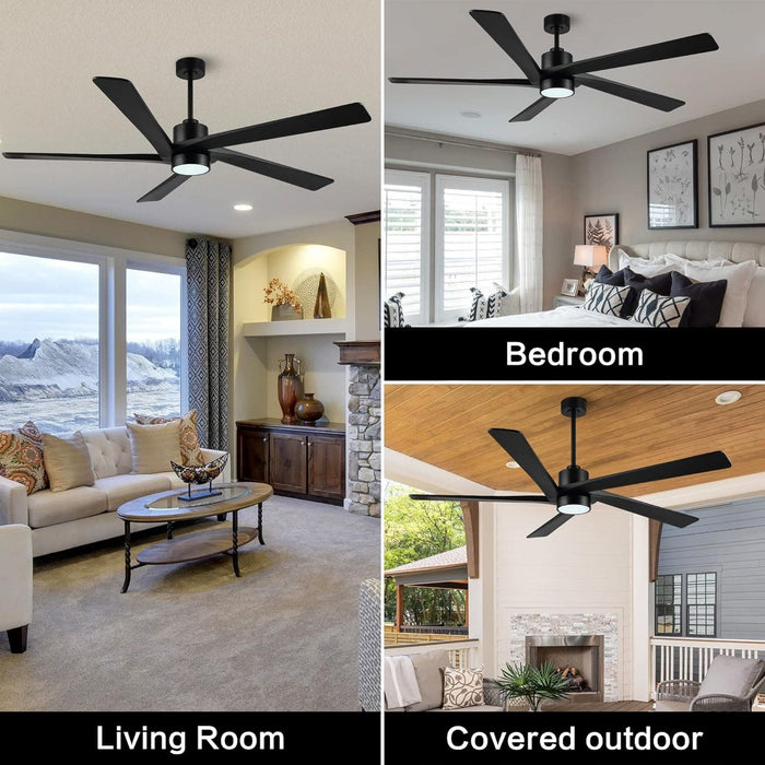54 in. Modern DC Ceiling Fan with Lights and Remote, 5 Wood Reversible Blade Quietest Fan For Sleeping, Black Brass Ceiling Fan-26-ErisView