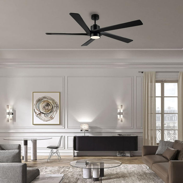 54 in. Modern DC Ceiling Fan with Lights and Remote, 5 Wood Reversible Blade Quietest Fan For Sleeping, Black Brass Ceiling Fan-27-ErisView