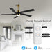 54 in. Modern DC Ceiling Fan with Lights and Remote, 5 Wood Reversible Blade Quietest Fan For Sleeping, Black Brass Ceiling Fan-2-ErisView