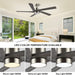 54 in. Modern DC Ceiling Fan with Lights and Remote, 5 Wood Reversible Blade Quietest Fan For Sleeping, Black Brass Ceiling Fan-33-ErisView