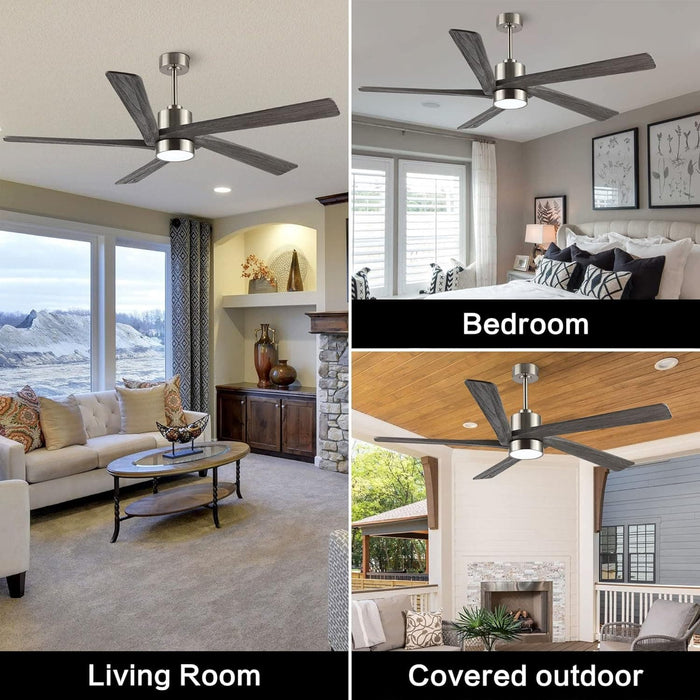 54 in. Modern DC Ceiling Fan with Lights and Remote, 5 Wood Reversible Blade Quietest Fan For Sleeping, Black Brass Ceiling Fan-35-ErisView