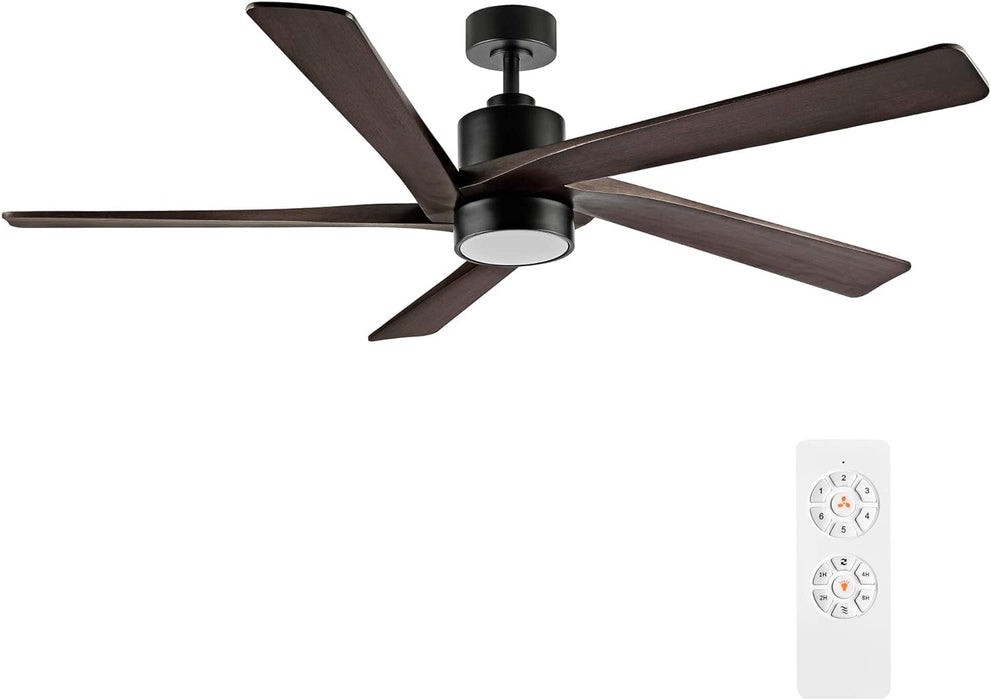 54 in. Modern DC Ceiling Fan with Lights and Remote, 5 Wood Reversible Blade Quietest Fan For Sleeping, Black Brass Ceiling Fan-37-ErisView