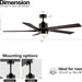 54 in. Modern DC Ceiling Fan with Lights and Remote, 5 Wood Reversible Blade Quietest Fan For Sleeping, Black Brass Ceiling Fan-39-ErisView