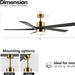 54 in. Modern DC Ceiling Fan with Lights and Remote, 5 Wood Reversible Blade Quietest Fan For Sleeping, Black Brass Ceiling Fan-3-ErisView