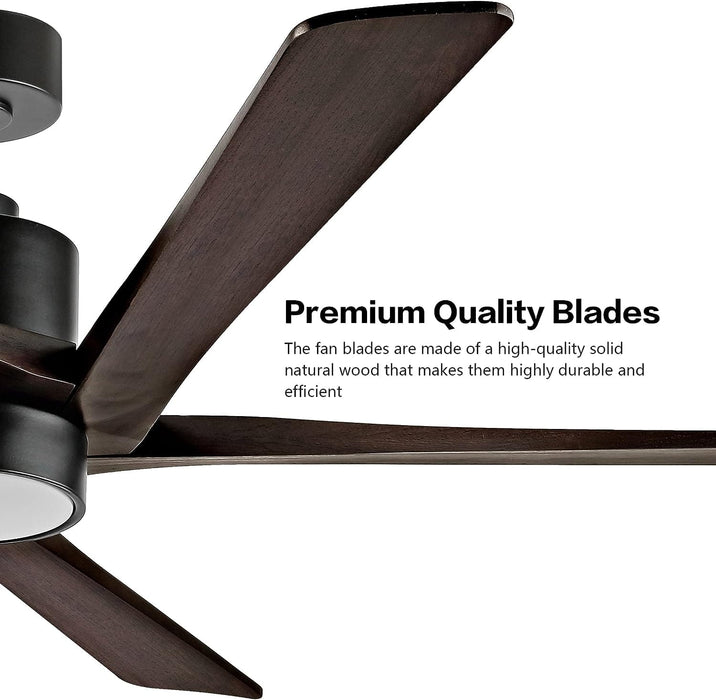 54 in. Modern DC Ceiling Fan with Lights and Remote, 5 Wood Reversible Blade Quietest Fan For Sleeping, Black Brass Ceiling Fan-41-ErisView