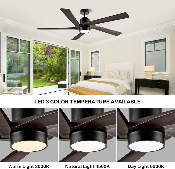 54 in. Modern DC Ceiling Fan with Lights and Remote, 5 Wood Reversible Blade Quietest Fan For Sleeping, Black Brass Ceiling Fan-42-ErisView