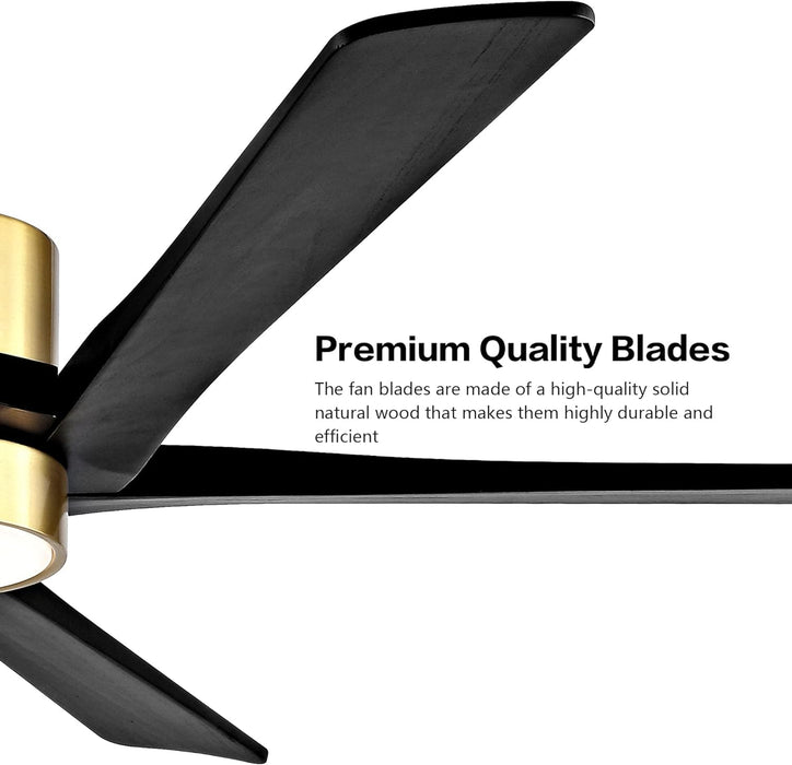 54 in. Modern DC Ceiling Fan with Lights and Remote, 5 Wood Reversible Blade Quietest Fan For Sleeping, Black Brass Ceiling Fan-5-ErisView