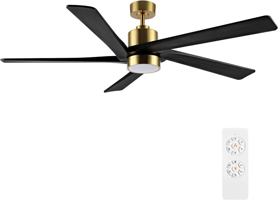 54 in. Modern DC Ceiling Fan with Lights and Remote, 5 Wood Reversible Blade Quietest Fan For Sleeping, Black Brass Ceiling Fan-1-ErisView