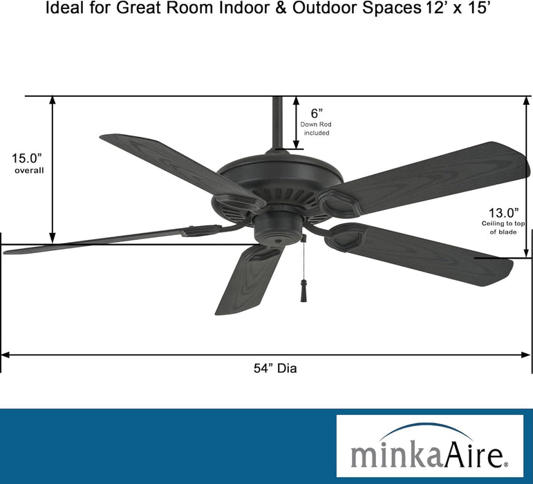 54 in. Outdoor Ceiling Fans with Pull Chain, Outdoor Ceiling Fans without Lights, Exterior Ceiling Fans-3-ErisView