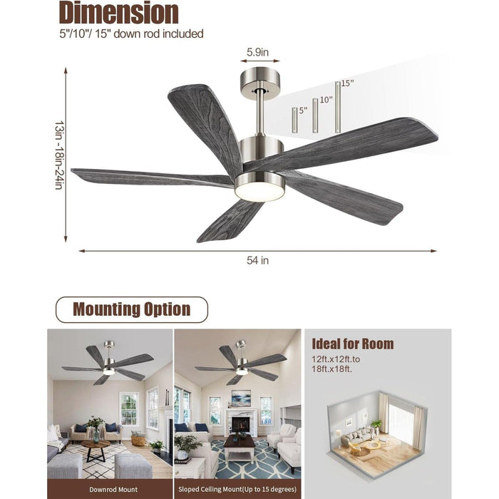 54 in. Remote Control Ceiling Fan and Light, Farmhouse Outdoor Fan for Patio, Modern Wood Reversible Quiet Ceiling Fans-2-ErisView