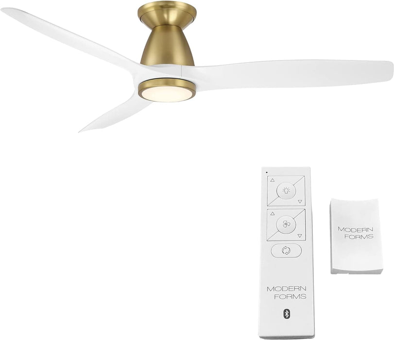 54 in. Smart Flush Mount Brass Ceiling Fan, Indoor Outdoor White Ceiling Fan with Light and Remote, Works with Alexa Ios android APP, 3 Blade Ceiling Fan-2-ErisView