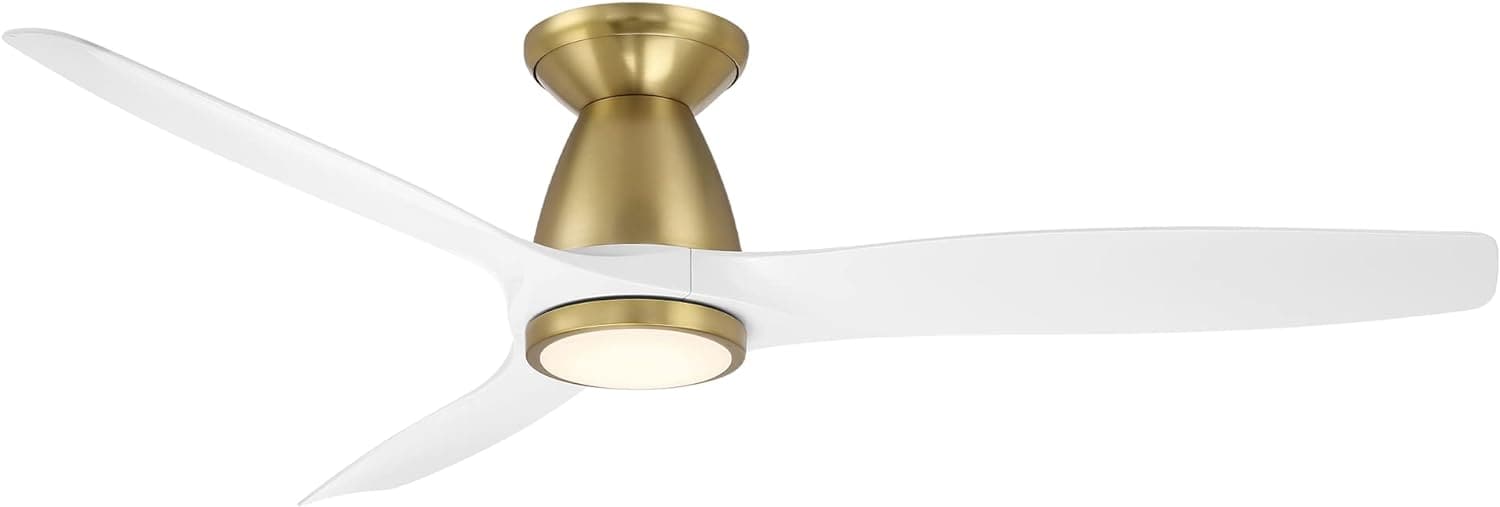 54 in. Smart Flush Mount Brass Ceiling Fan, Indoor Outdoor White Ceiling Fan with Light and Remote, Works with Alexa Ios android APP, 3 Blade Ceiling Fan-1-ErisView