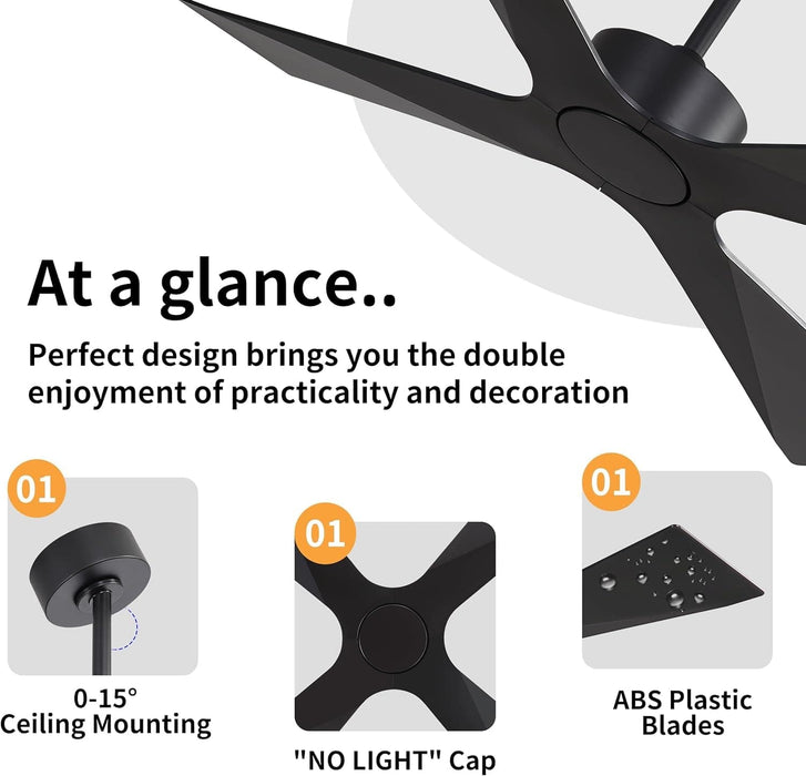 54 in. Wet Rated Ceiling Fans without Lights, Reversible Ceiling Fan with Remote Control, Waterproof Outdoor Fans for Porch Patio Gazebo, Gazebo Fan-6-ErisView