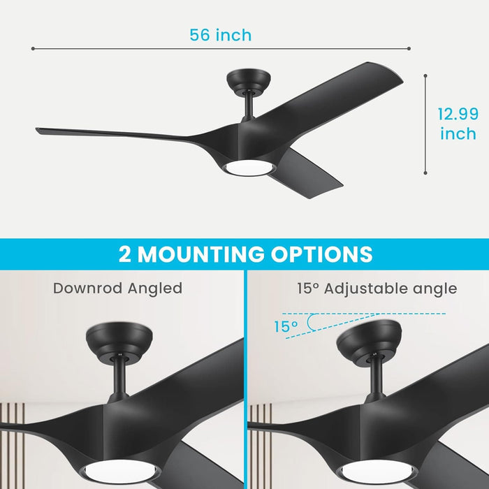 56 in. Black Ceiling Fan, Modern Indoor Outdoor Ceiling Fans with Light and Remote for Patio Bedroom Bedroom Living Room-8-ErisView