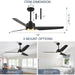 56 in. Black Ceiling Fan with Light Remote APP Control, 3 Blade Outdoor Patio Fans, Modern Reversible Ceiling Fan Summer Winter for Bedroom Living Room-5-ErisView